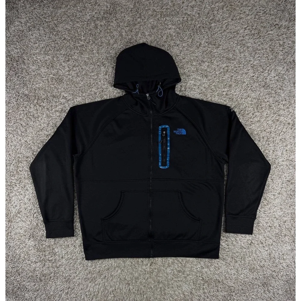 The North Face Mack Mays Full Zip Fleece Hoodie Black Blue Men's Size XL